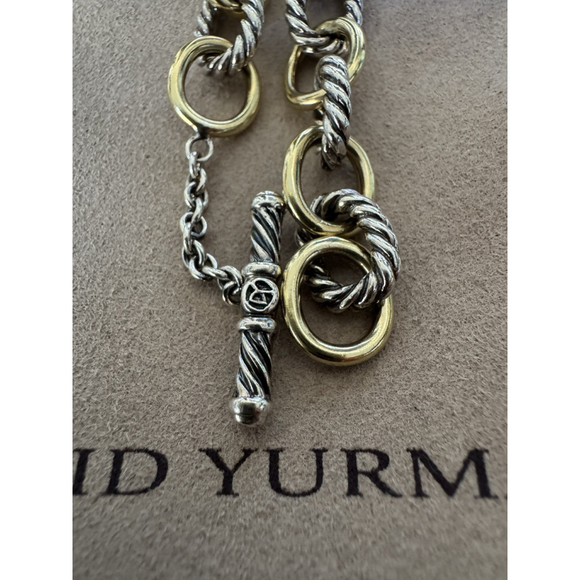 David Yurman 18k Gold & Sterling Silver Oval Link Toggle Necklace 16.5" - Picture 7 of 12